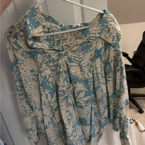 Magnolia Pearl Floral Blue and Cream Blouse